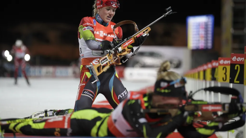 Gabriela Soukalová na střelnici