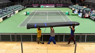 Přípravy na finále Fed Cupu v pražské O2 areně