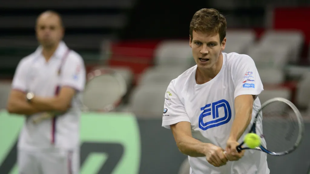 Tomáš Berdych při tréninku v Bělehradě