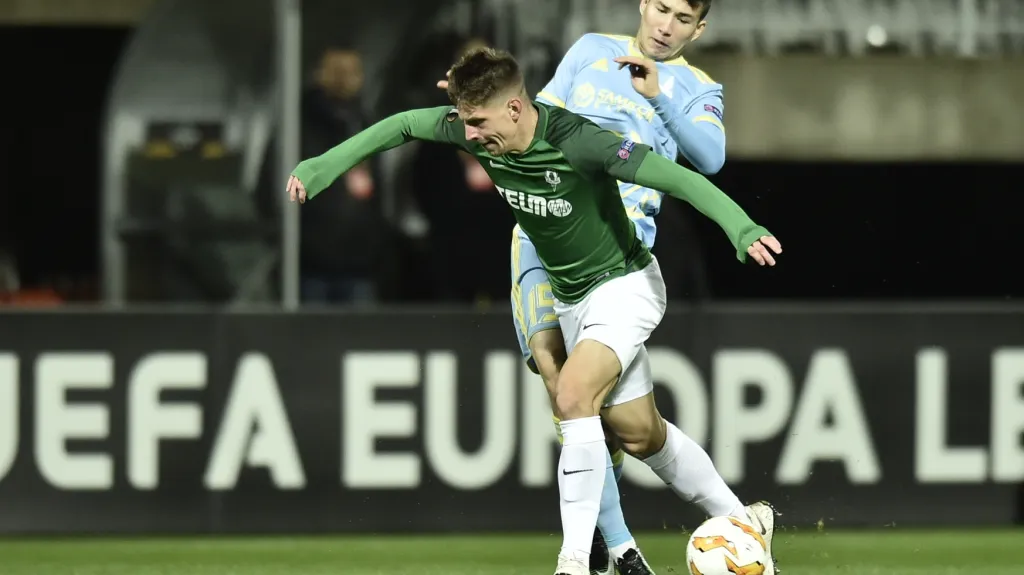 Lukáš Masopust z Jablonce v utkání s Astanou