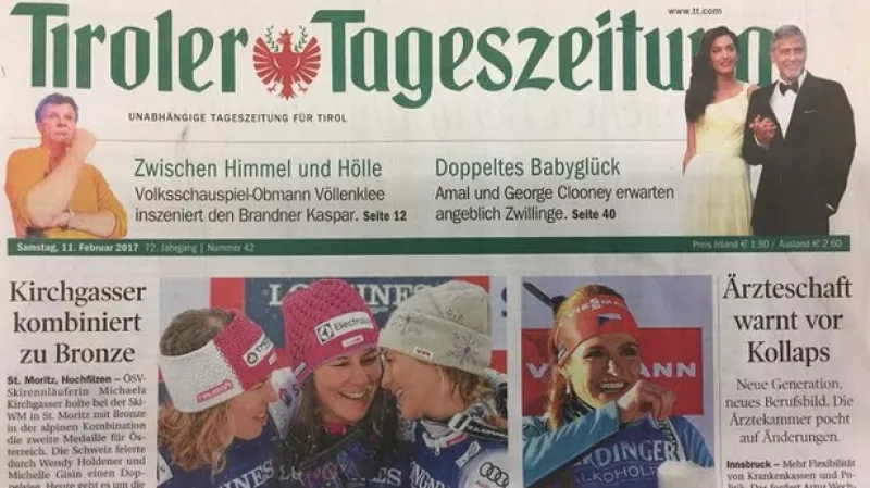 Sobotní vydání deníku Tiroler Tageszeitung