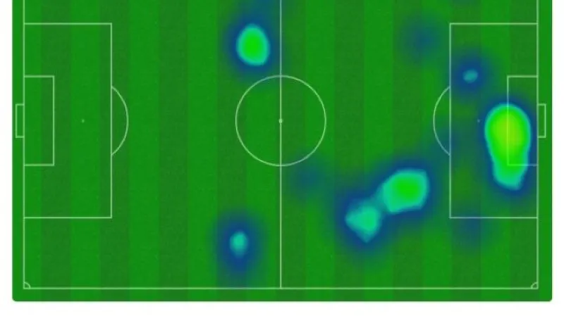 Rozložení doteků s míčem Patrika Schicka v utkání s Faerskými ostrovy