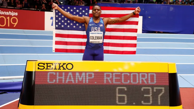 Colemanův rekord šampionátu ve finále běhu na 60 metrů