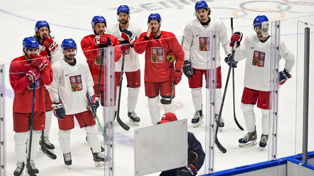 Čeští hokejisté během tréninku