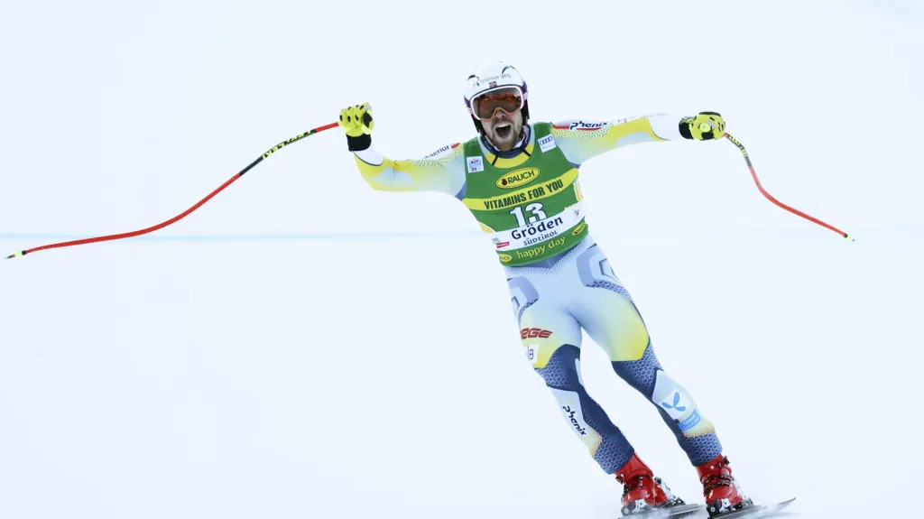 Aleksander Aamodt Kilde se raduje z vítězství ve Val Gardeně