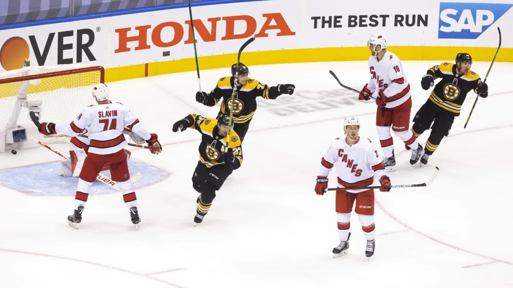 Hráči Bostonu slaví gól Davida Krejčího