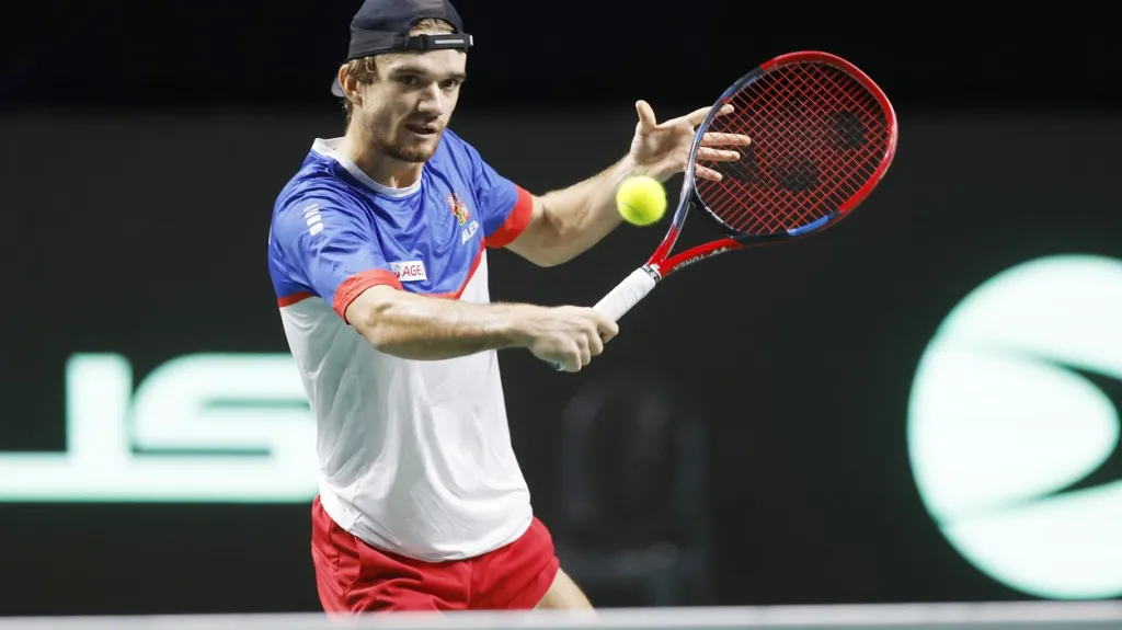 Tomáš Macháč na tréninku před Davis Cupem v Málaze