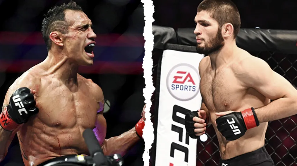 Tony Ferguson (vlevo) a Khabib Nurmagomedov