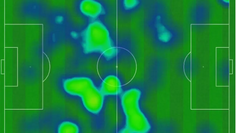 Heatmapa doteků s míčem Luky Modriče