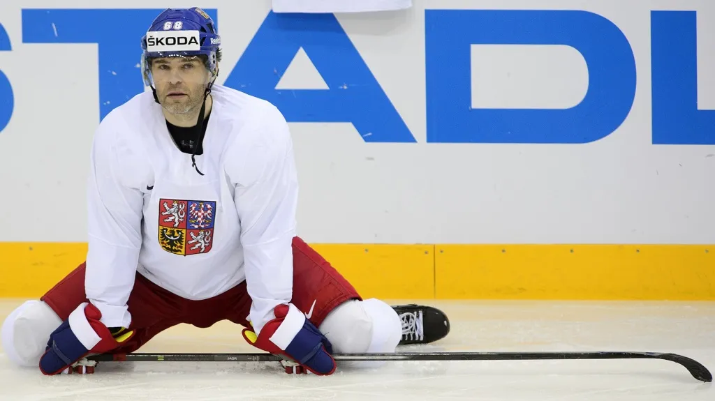 Jaromír Jágr při tréninku národního týmu v Minsku