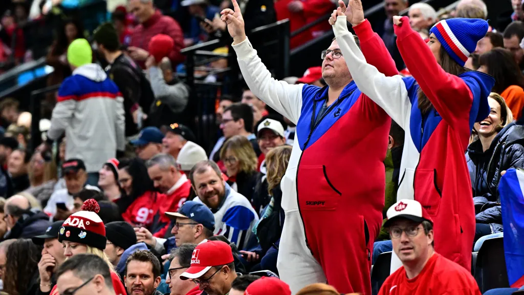 Čeští fanoušci na hokejovém utkání