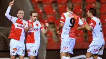 Radost hráčů Slavie Praha