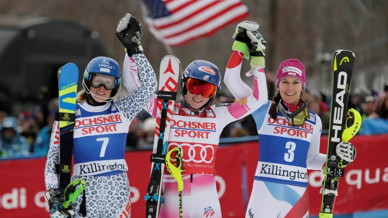 Slalomářky Velez-Zuzulová, Shiffrinová a Holdenerová