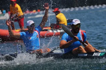 Josef Dostál a Radek Šlouf v cíli olympijského závodu