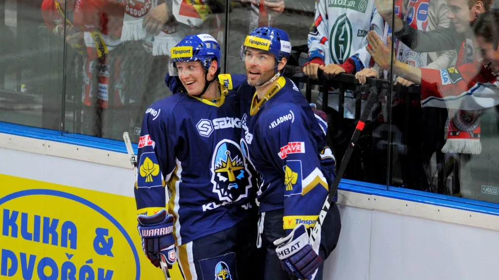 Jaromír Jágr a Jiří Tlustý v dresu Kladna