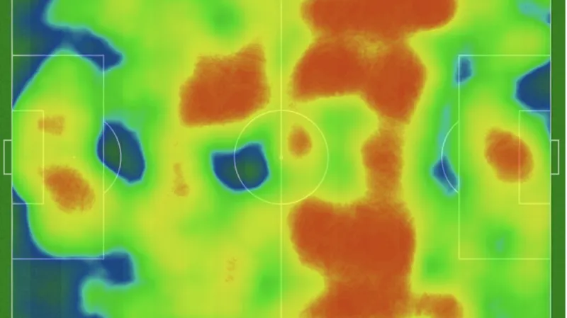 Heatmapa českého týmu proti Faerským ostrovům