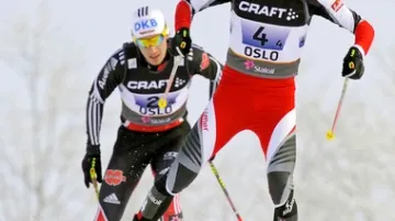 Rakušan Stecher (vpravo) a Němec Edelmann v závodu sduženářů