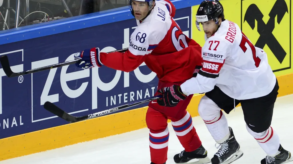 Jaromír Jágr v utkání se Švýcarskem