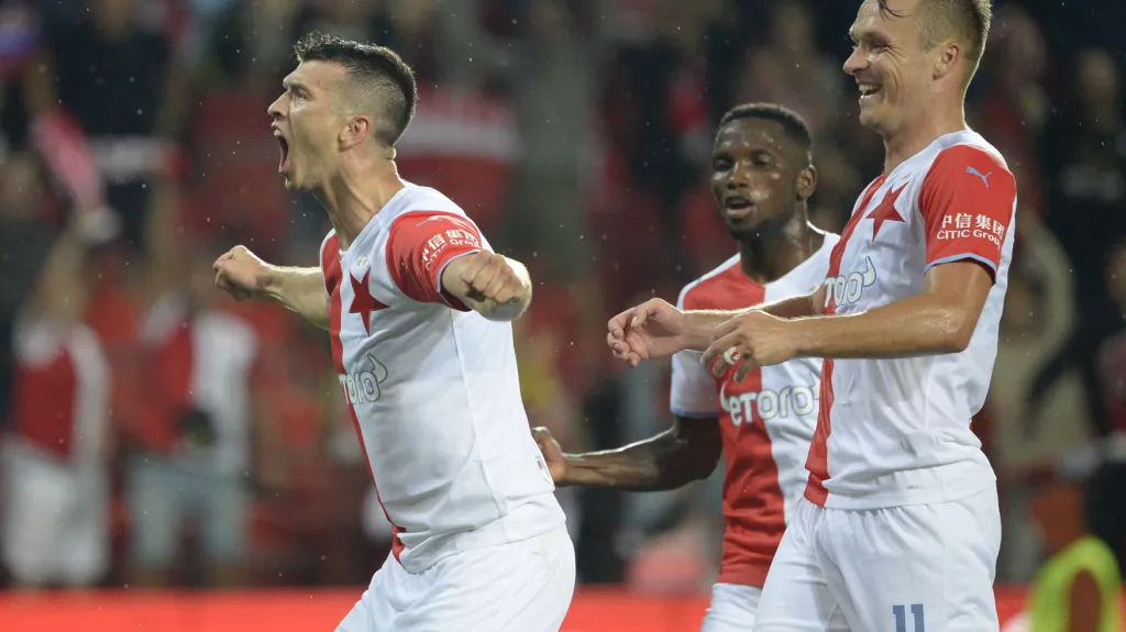 Ondřej Kúdela slaví gól Slavie