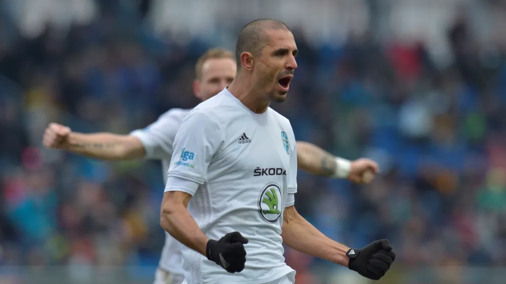 Douglas Da Silva z Mladé Boleslavi se raduje z gólu