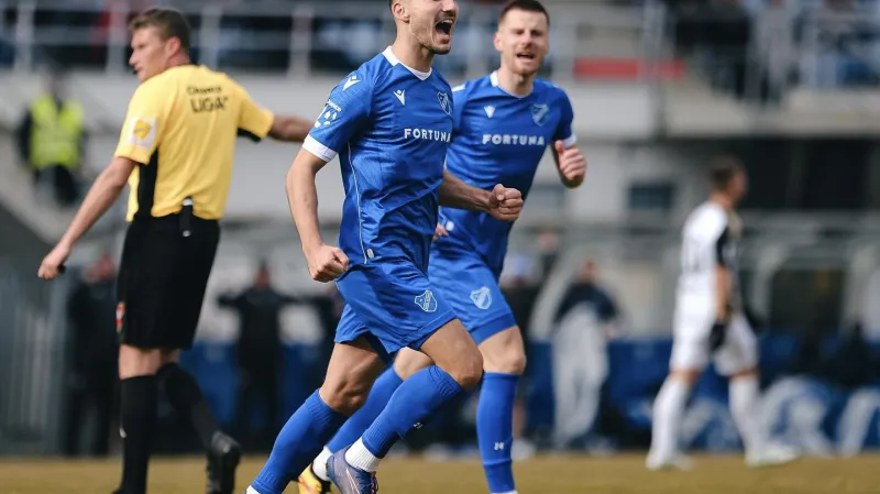 Filip Kubala slaví gól pro Baník Ostrava