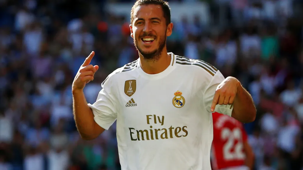 Eden Hazard slaví gól v dresu Realu Madrid