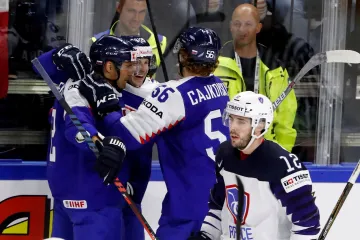 Hokejisté Slovenska se radují z gólu v síti Francie