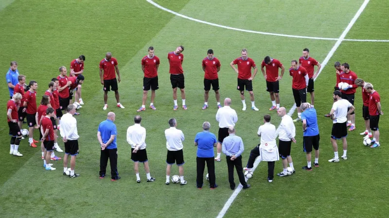 Trénink české reprezentace před zápasem proti Dánsku