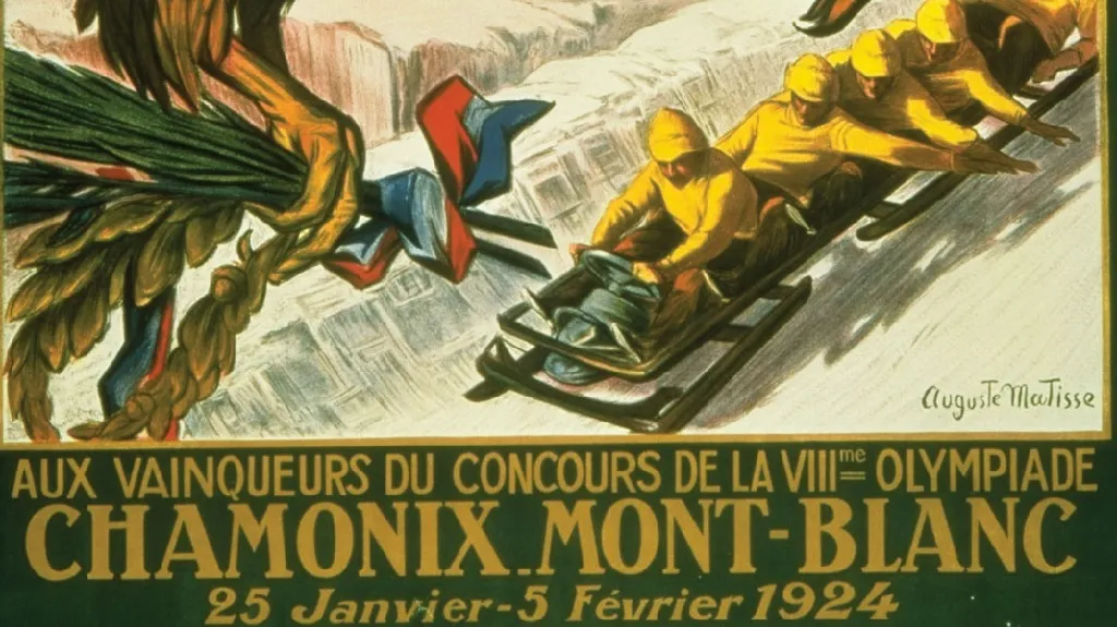 Oficiální plakát k Hrám v Chamonix 1924, který vytvořil francouzský malíř Auguste Matisse