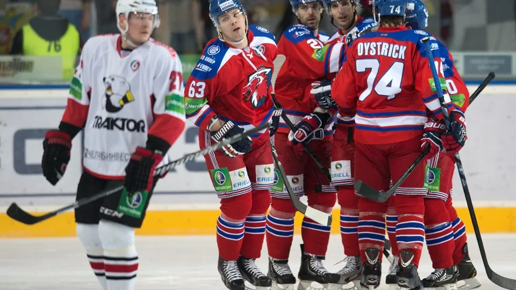 Radost hráčů Lva v utkání s Čeljabinskem