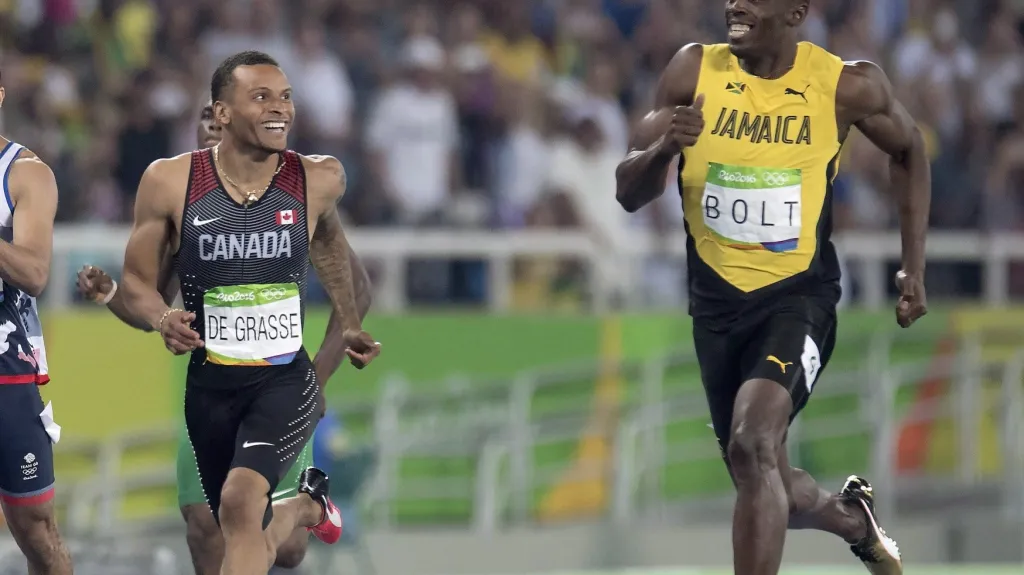Kanaďan Andre de Grasse a Jamajčan Usain Bolt