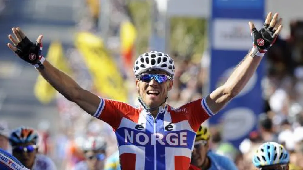 Thor Hushovd se raduje z vítězství na MS
