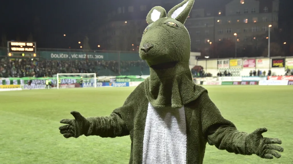 Klokan, maskot Bohemians 1905, na stadionu v Ďolíčku