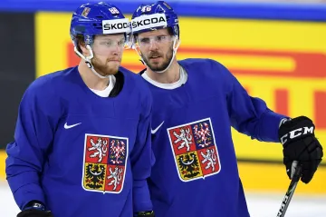 David Pastrňák (vlevo) a David Krejčí na tréninku reprezentace