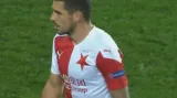 Moment utkání Slavia - Leverkusen: Penalta Stancia (65. min.)