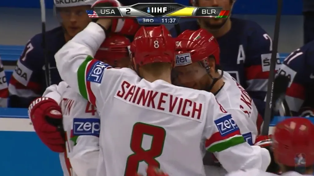 Gól v utkání USA - Bělorusko: Kaljužnyj - 2:5 (49. min.)