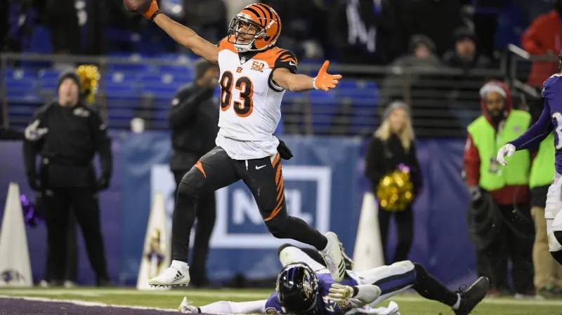 Tyler Boyd slaví vítězný touchdown proti Baltimoru
