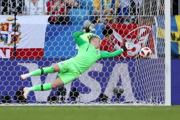 Jordan Pickford v utkání proti Švédsku