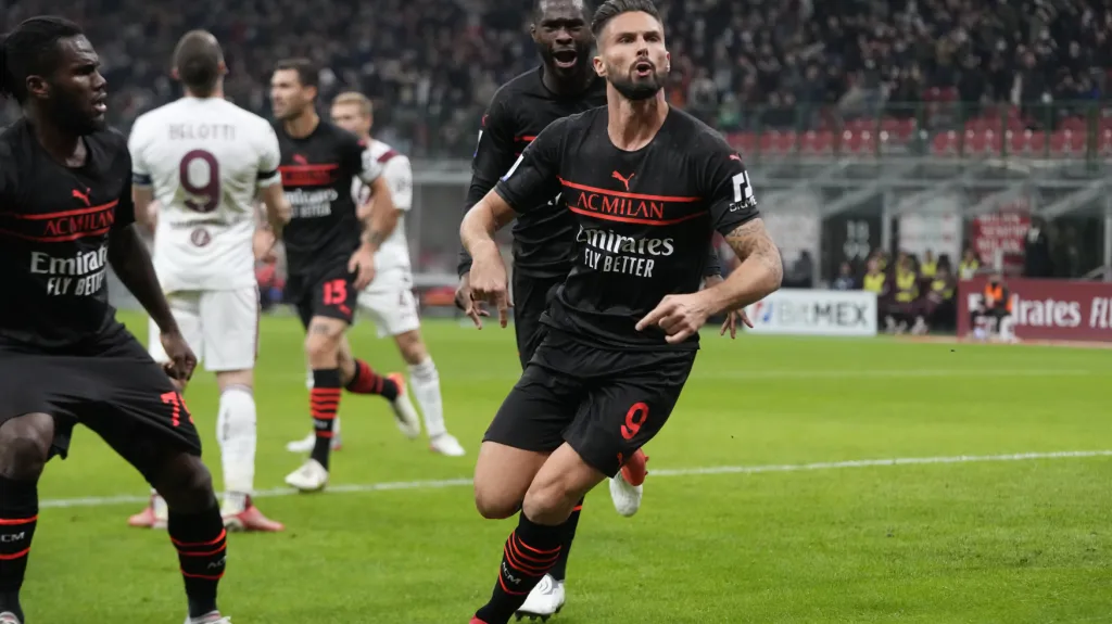 Olivier Giroud slaví trefu v dresu AC Milán