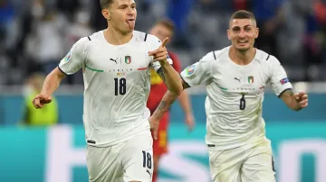 Gól v utkání Belgie – Itálie: Barella - 0:1 (31. min.)