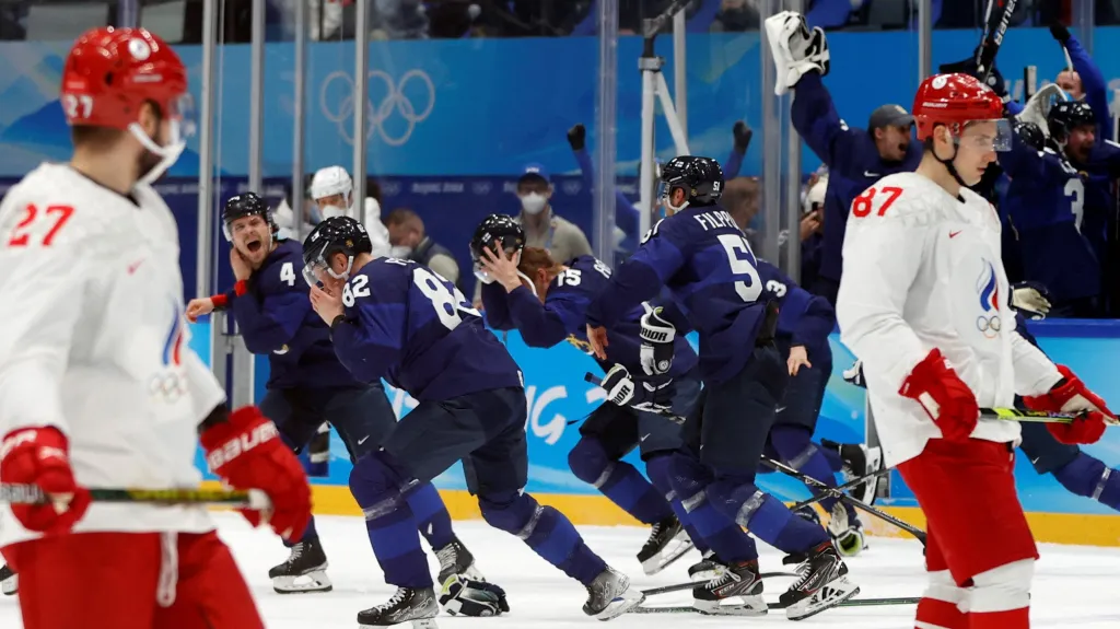 Finské oslavy po triumfu v olympijském finále proti Rusům