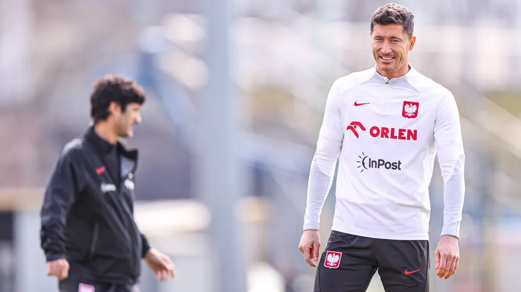 Robert Lewandowski na tréninku polského týmu