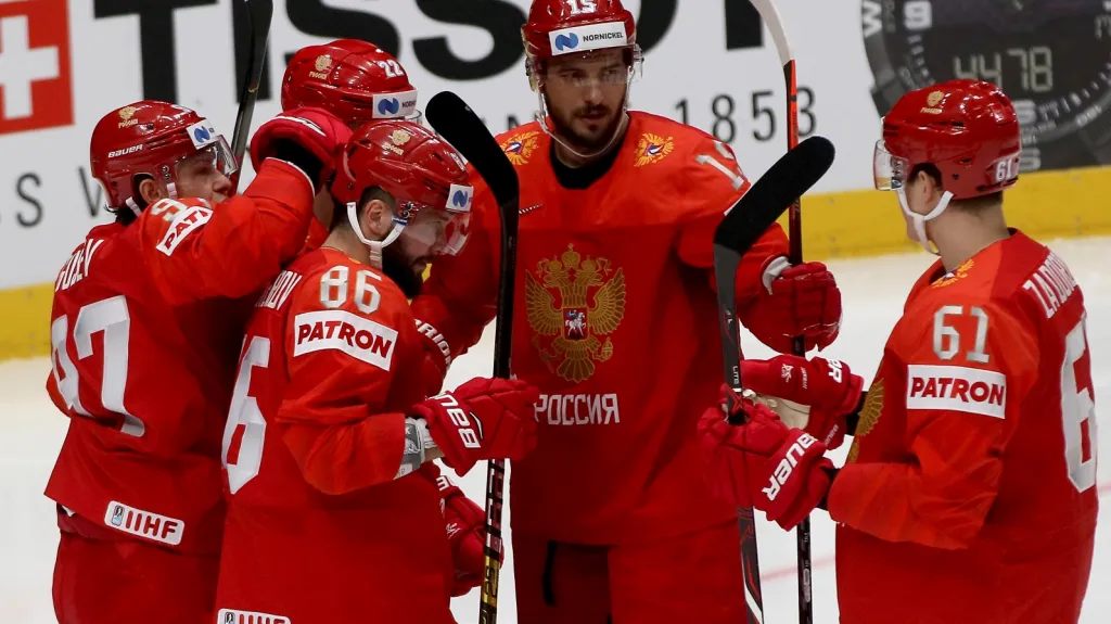 Hokejisté Ruska po vstřelené brance