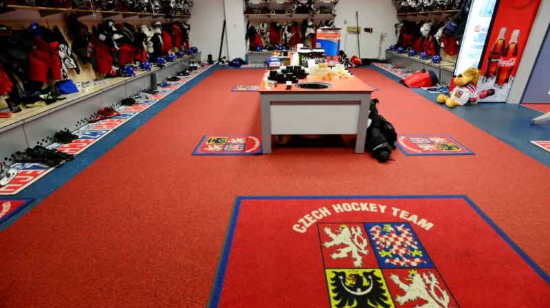 Kabina českých hokejistů v pražské O2 areně