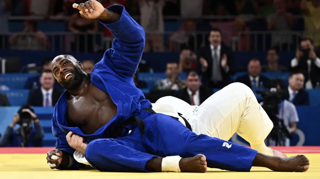 Teddy Riner po vítězném souboji s Tacuro Saitem