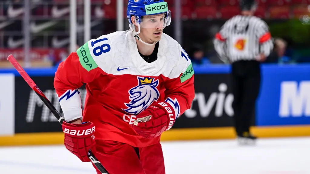 Dominik Kubalík při zápasu s Rakouskem 