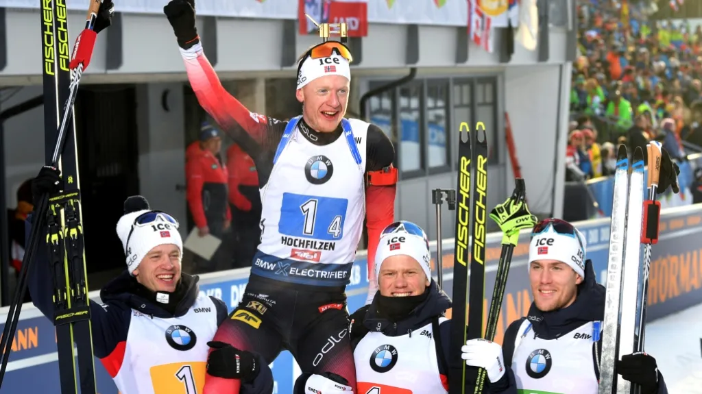 Norská štafeta biatlonistů