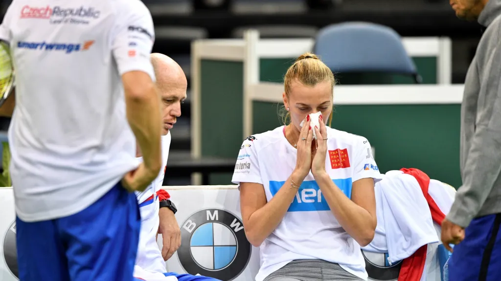 Nachlazená Petra Kvitová na tréninku před Fed Cupem