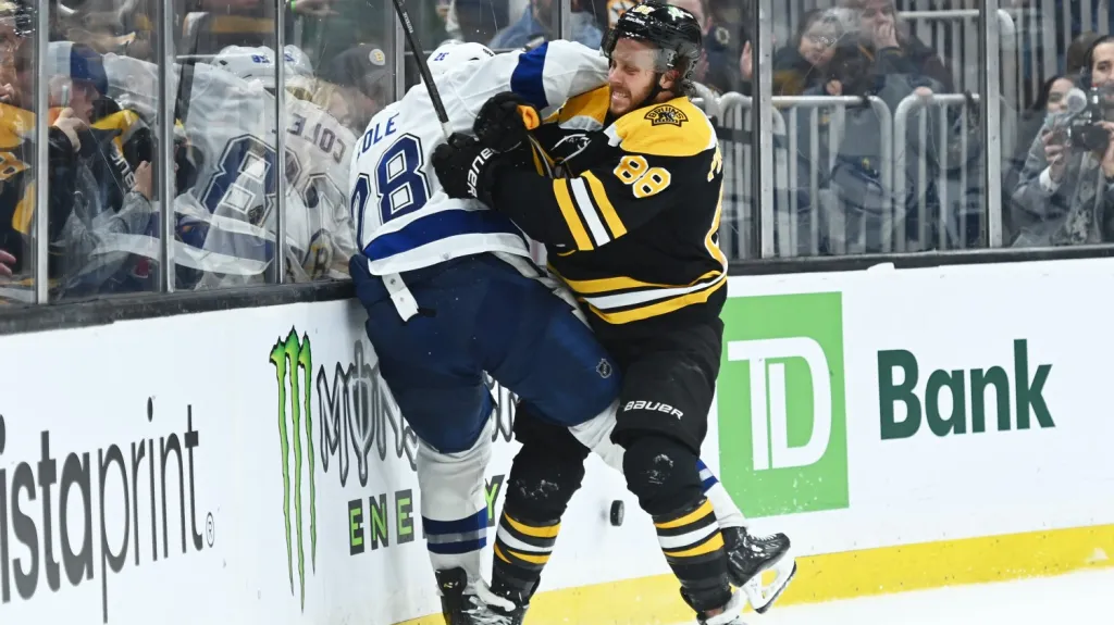 David Pastrňák v utkání s Tampou Bay