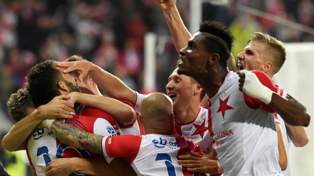 Radost hráčů pražské Slavie